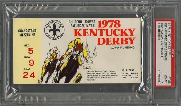 1978 Kentucky Derby Ticket - Triple Crown Year (PSA/DNA EX-MT 6)